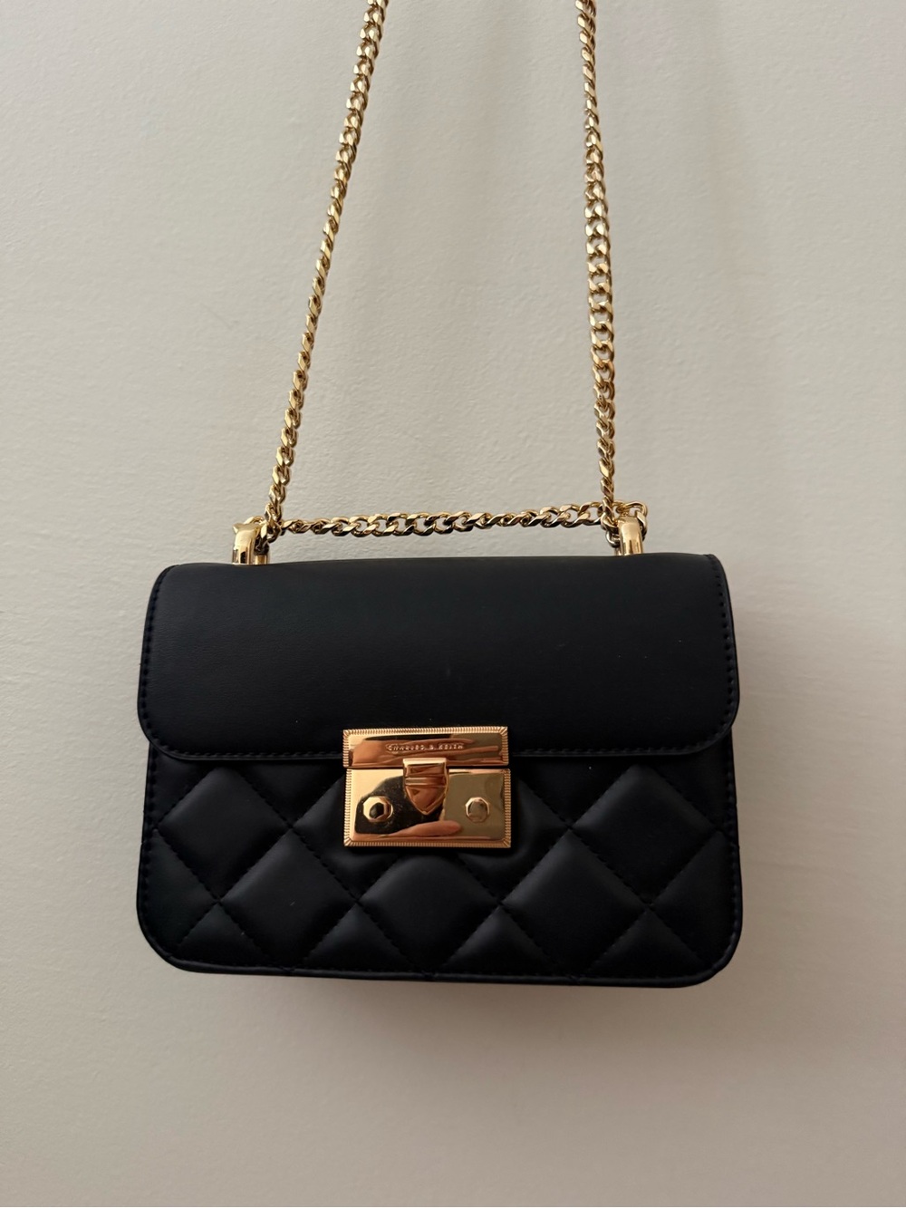 Charles & Keith Black Quilted Shoulder Bag with Gold Hardware